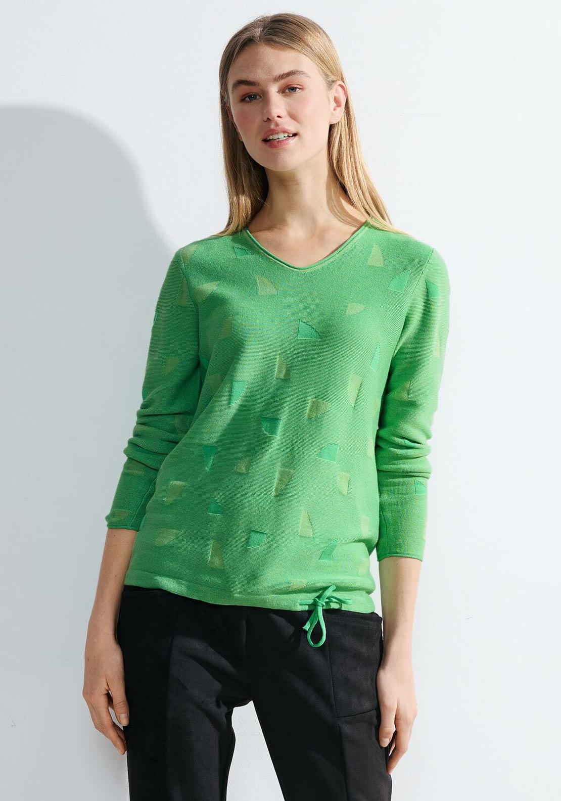 Cecil Drawstring Hemline Structured Knit Sweater, Celery Green