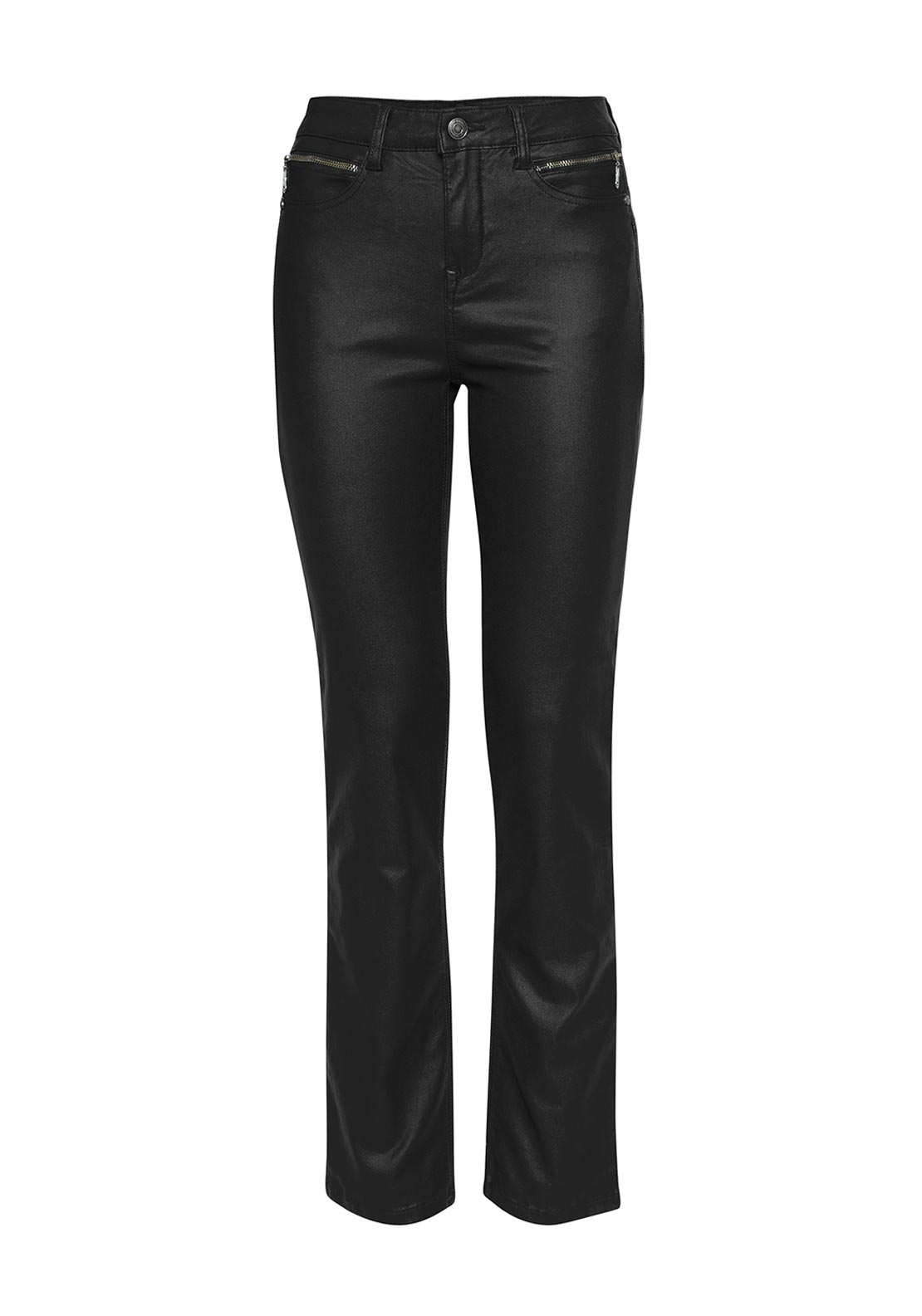 Fransa Tessa Coated Slim Leg Trouser, Black - McElhinneys