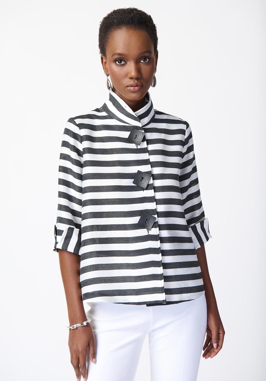 Joseph Ribkoff Square Button Striped Jacket, Black & Off-White - McElhinneys