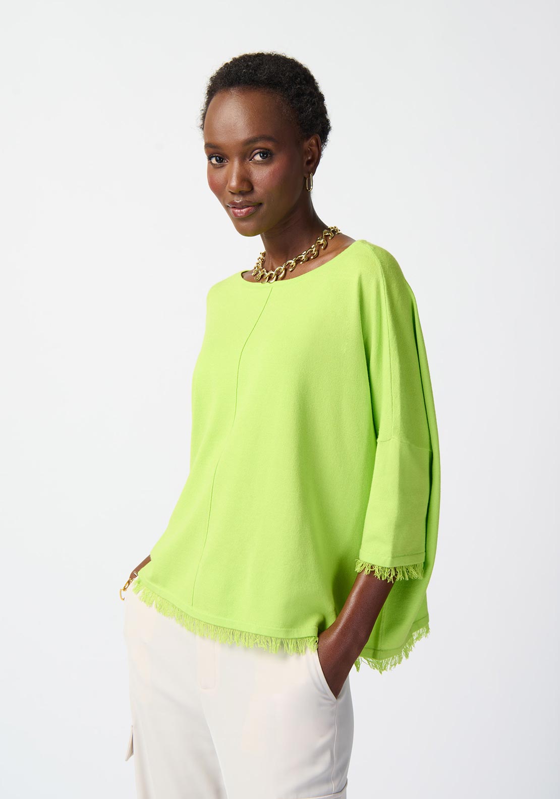 Joseph Ribkoff Frayed Edge Top, Key Lime - McElhinneys