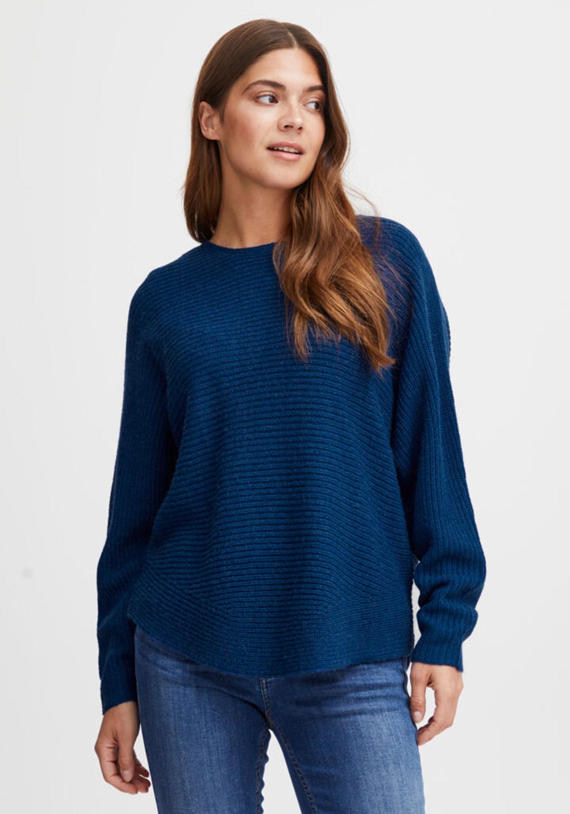 Fransa Ribbed Knit Loose Jumper, Blue