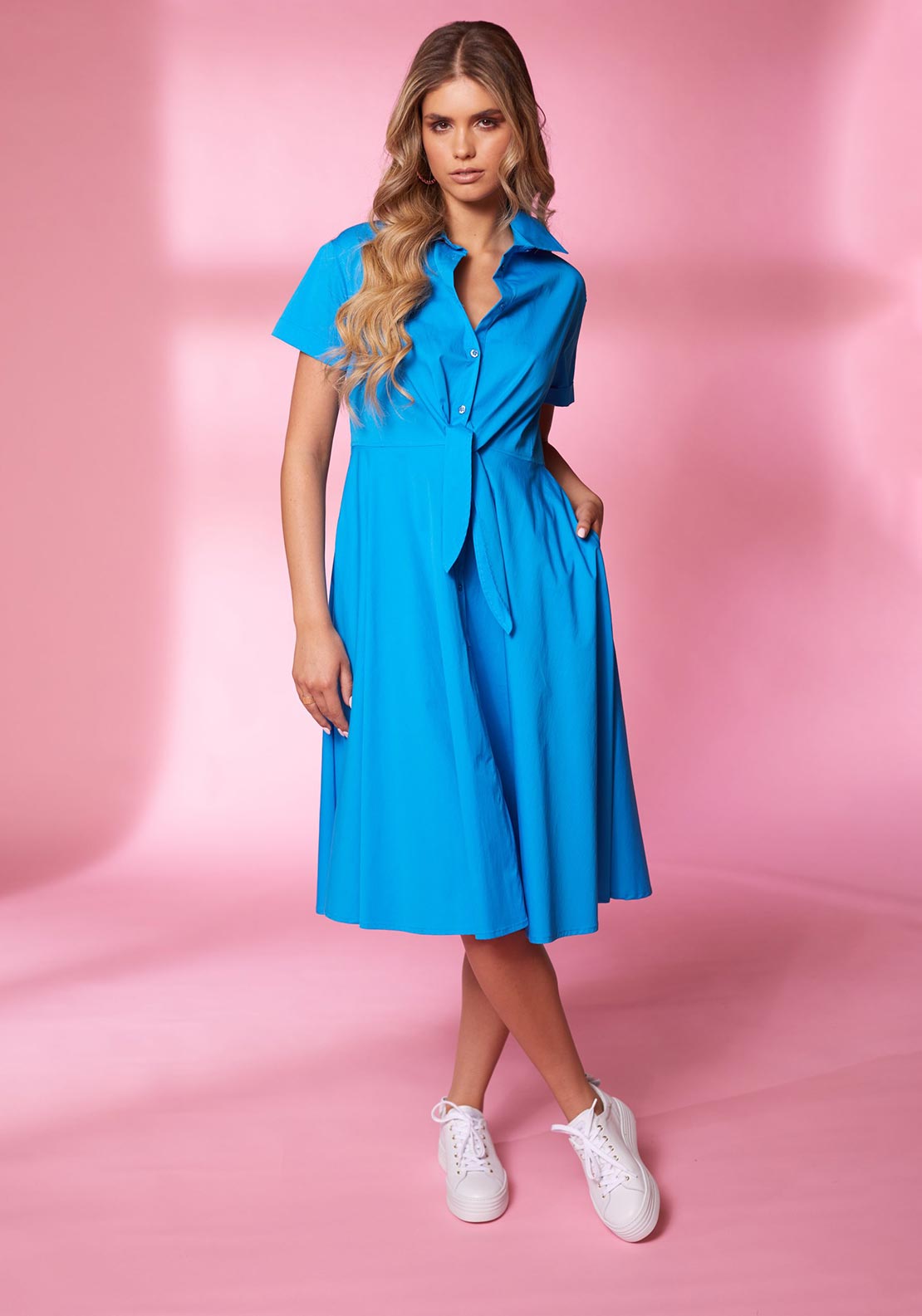 Midi shirt 2025 dress with pockets