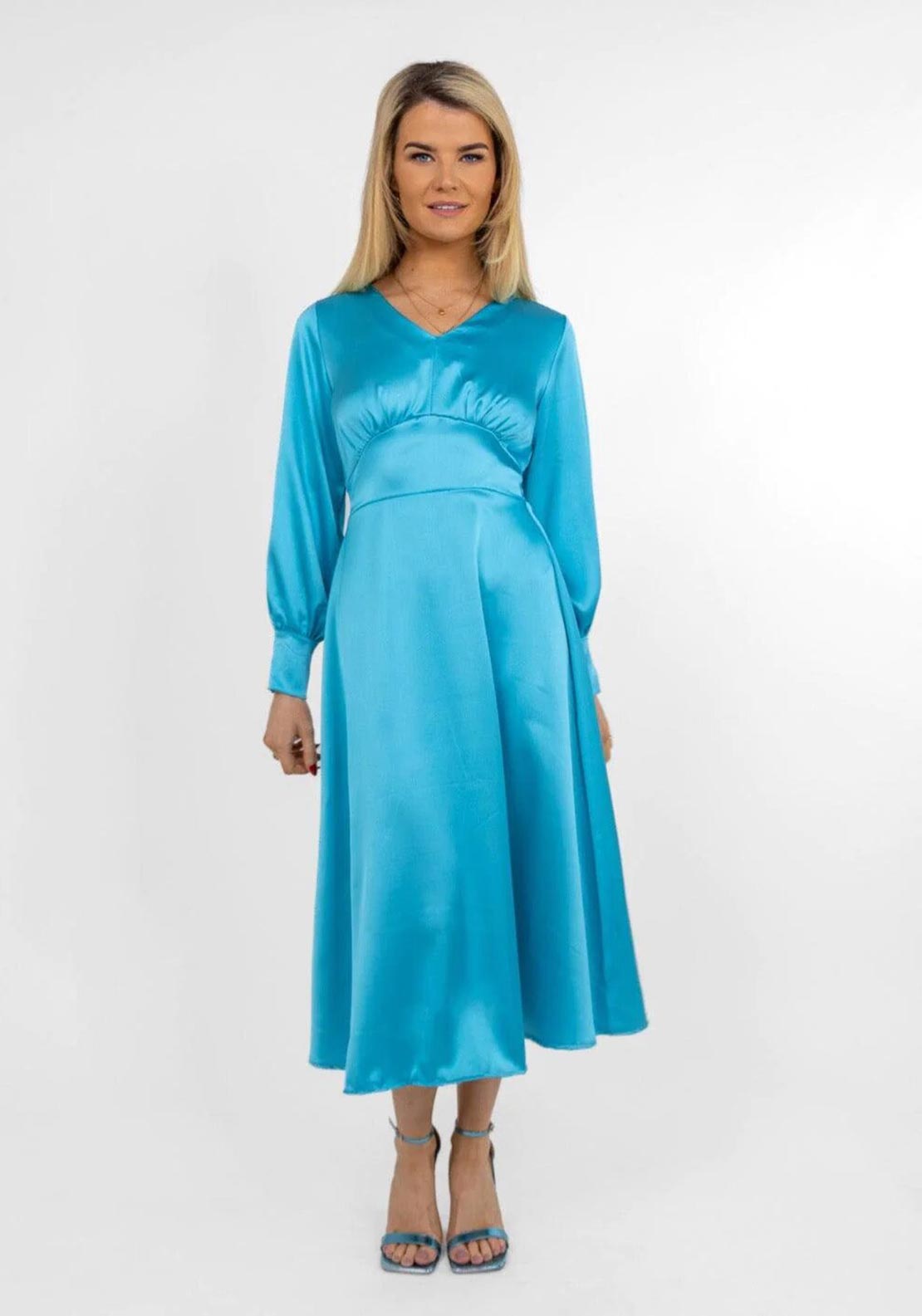 Kate & Pippa Birkin Satin Feel Midi Dress, Turquoise - McElhinneys