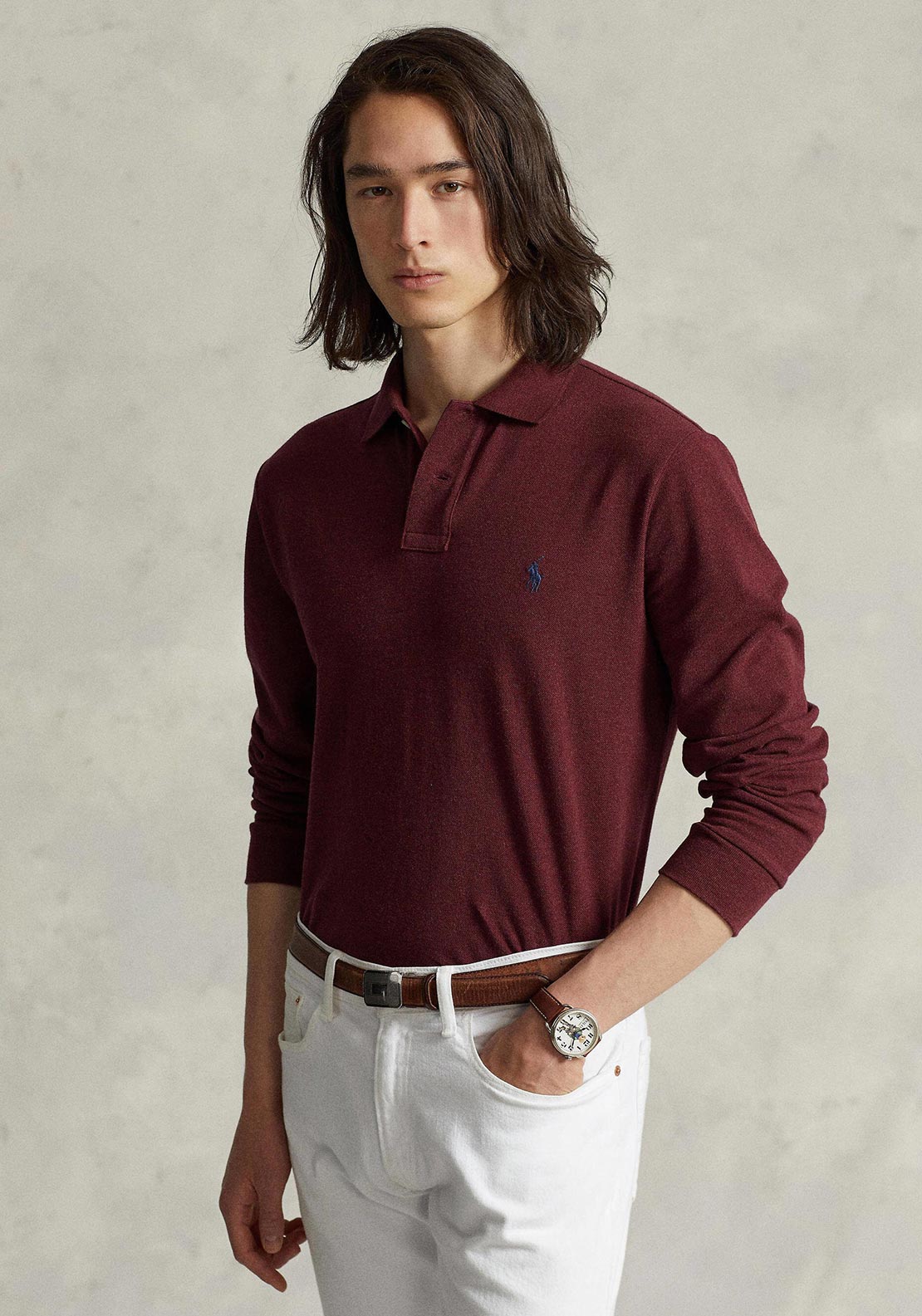 Mens red long sleeve hotsell polo shirt