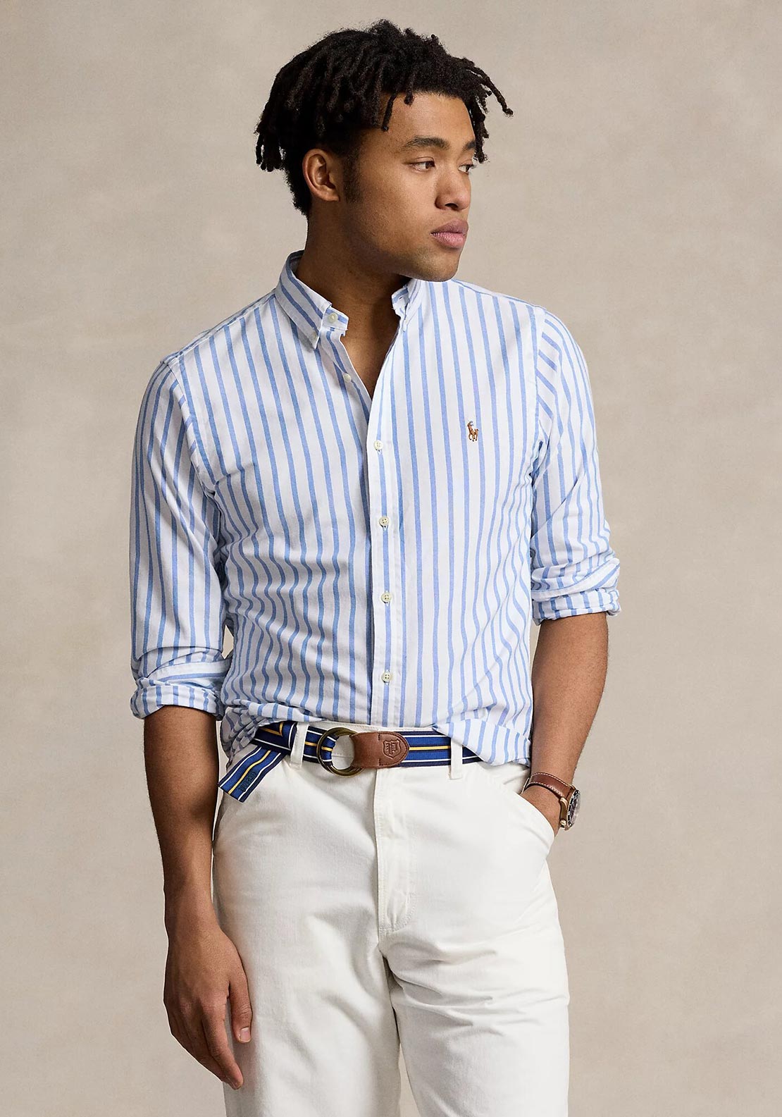 ralph lauren slim fit striped oxford shirt