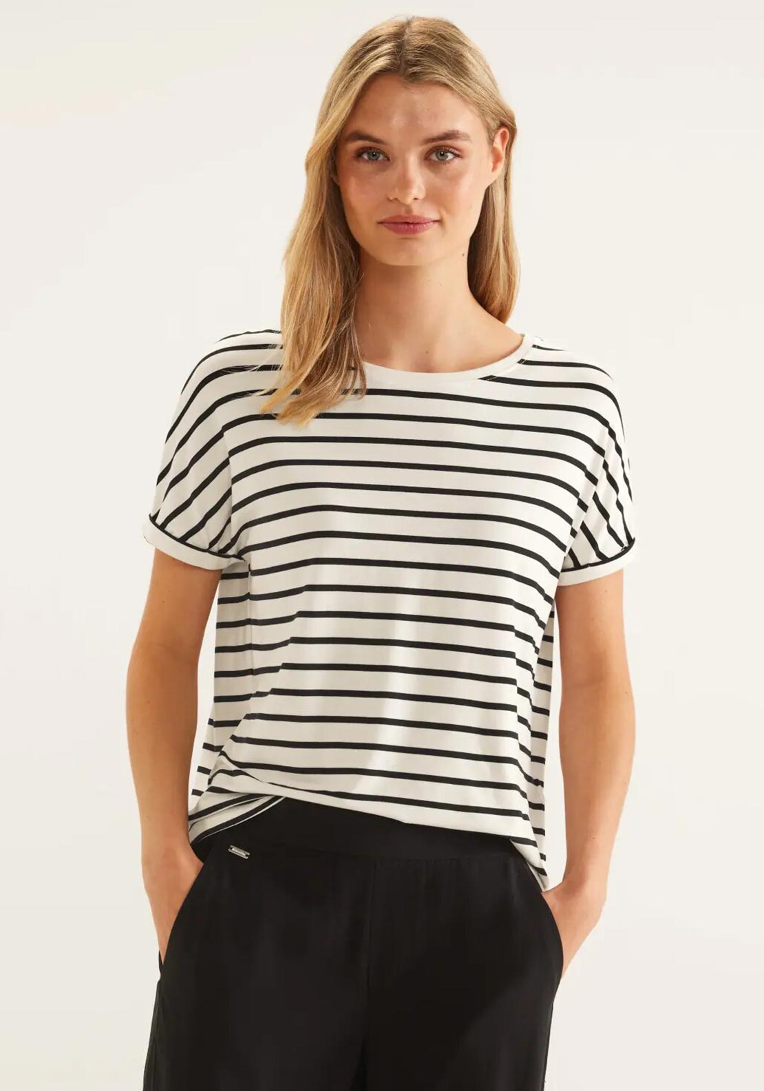Street One Striped Batwing Sleeve - & T-Shirt, Black McElhinneys White
