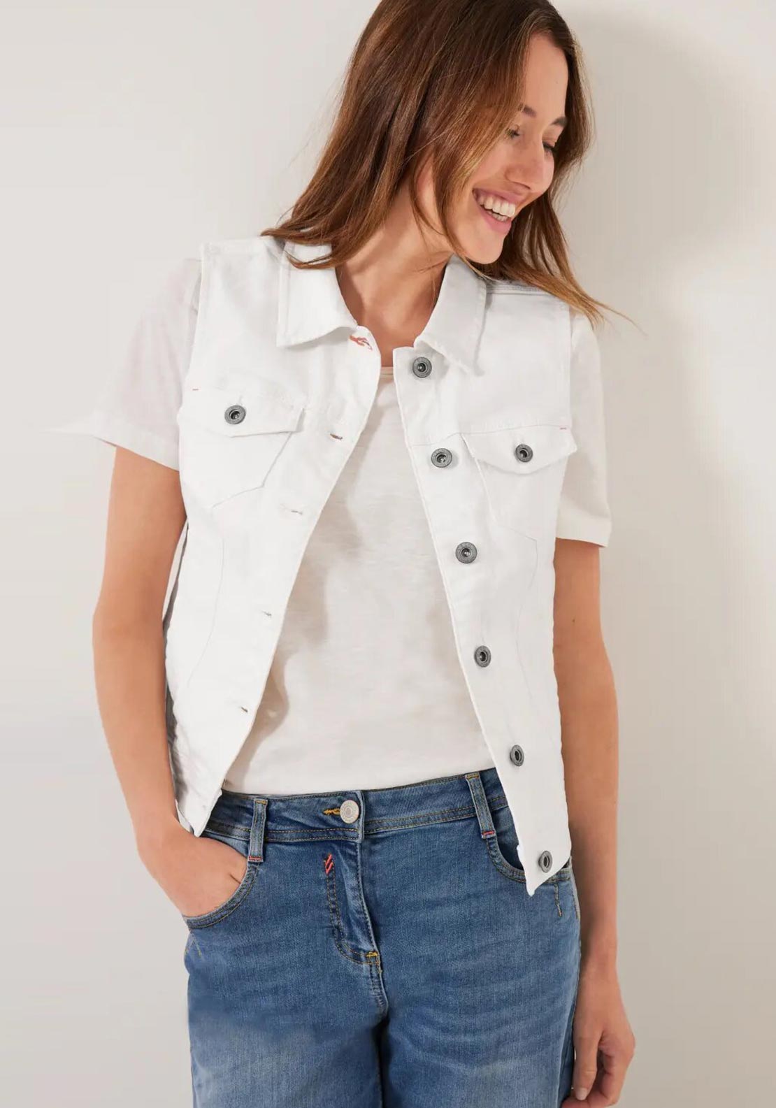 Cecil Sleeveless Denim Jacket, Off White