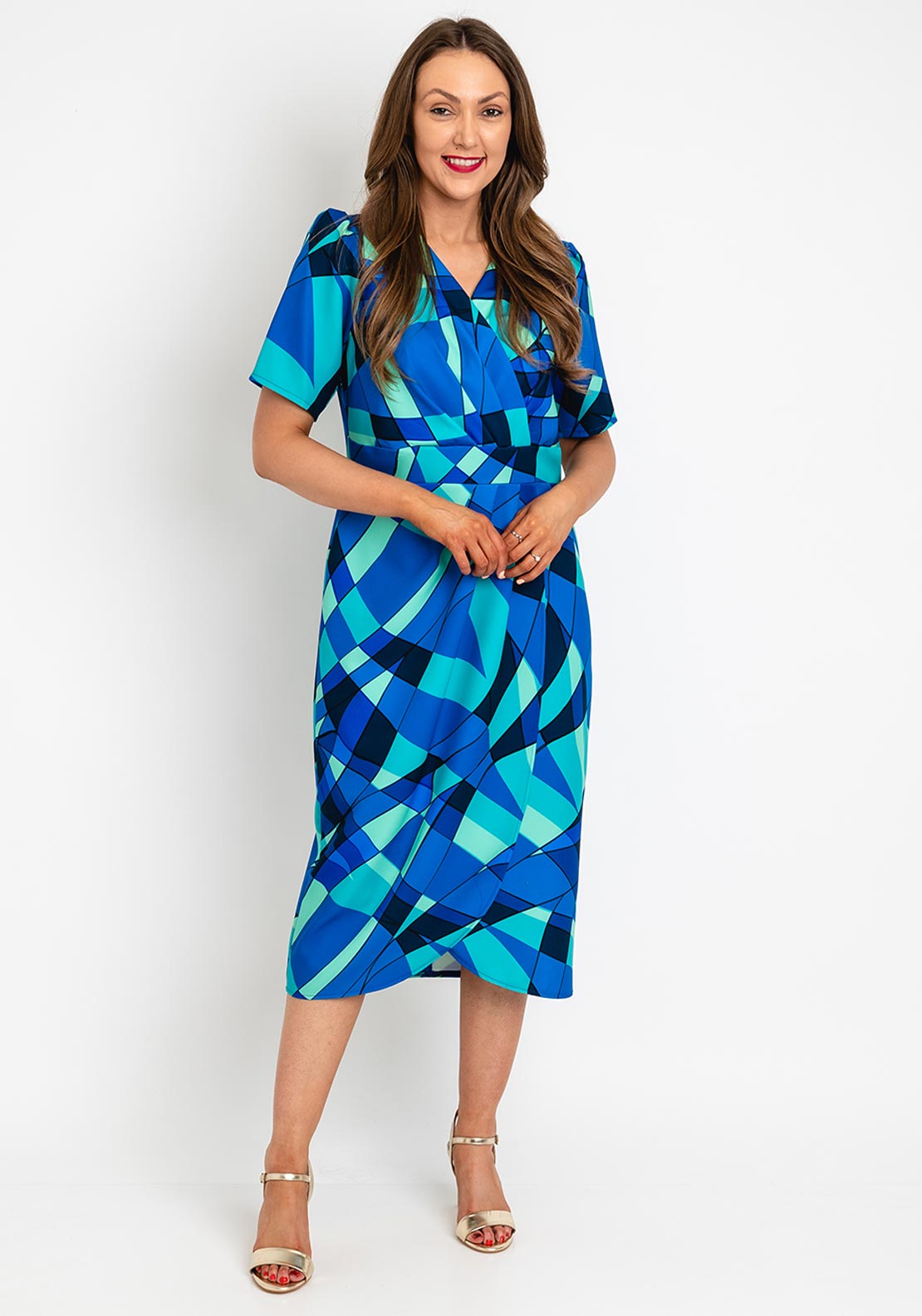 Coco Doll Toya Geometric Print Midi Dress, Royal Blue McElhinneys