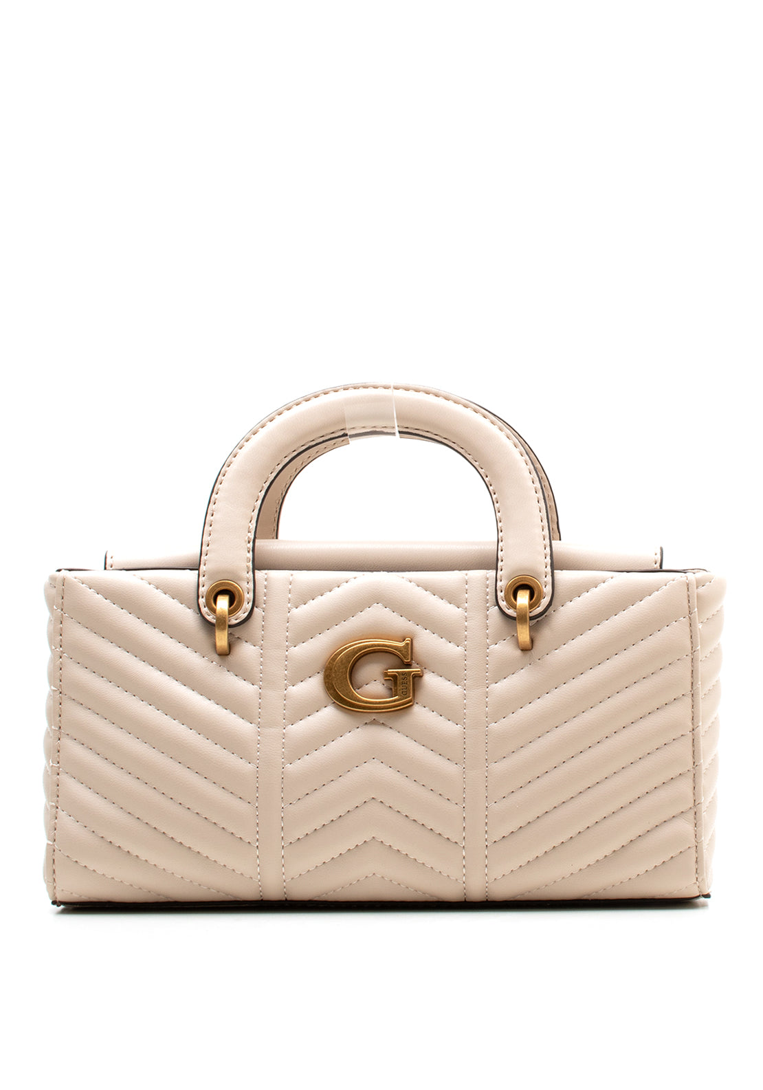 Guess Lovide Mini Quilted Satchel Bag, Stone - McElhinneys