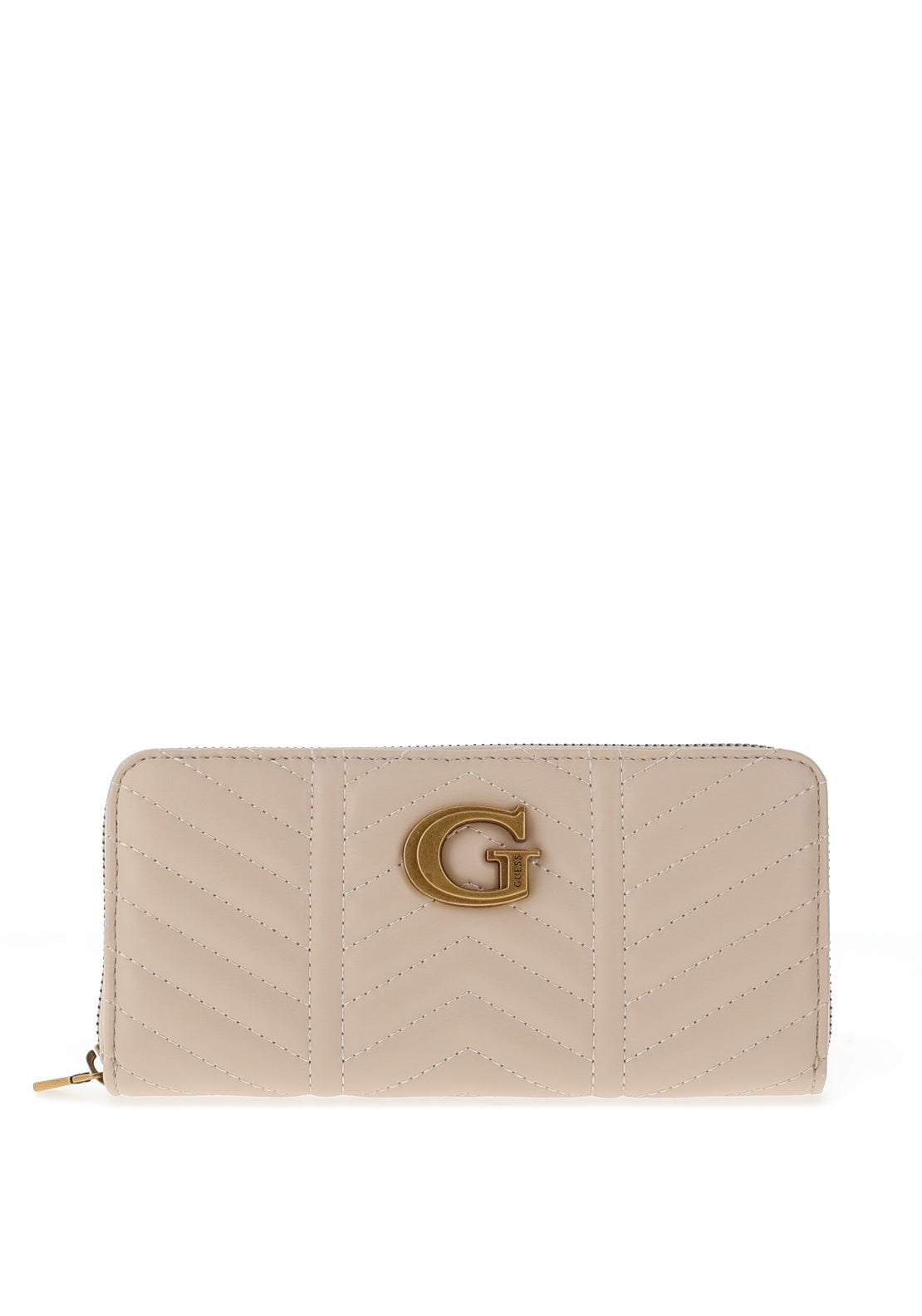 Guess Lovide Quilted Large Zip Around Purse, Stone - McElhinneys