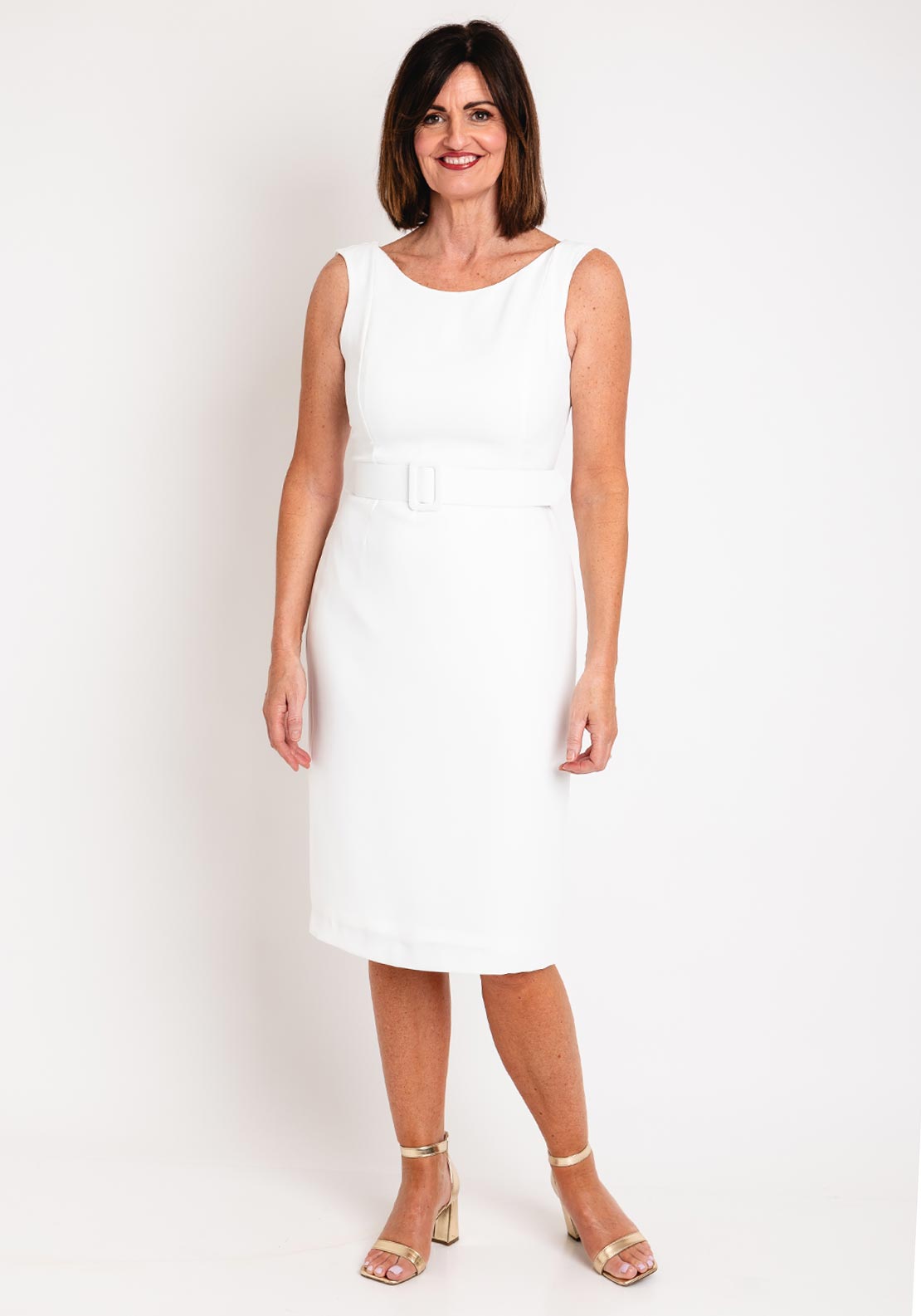 Laura Bernal Round Neck Pencil Midi Dress, White - McElhinneys