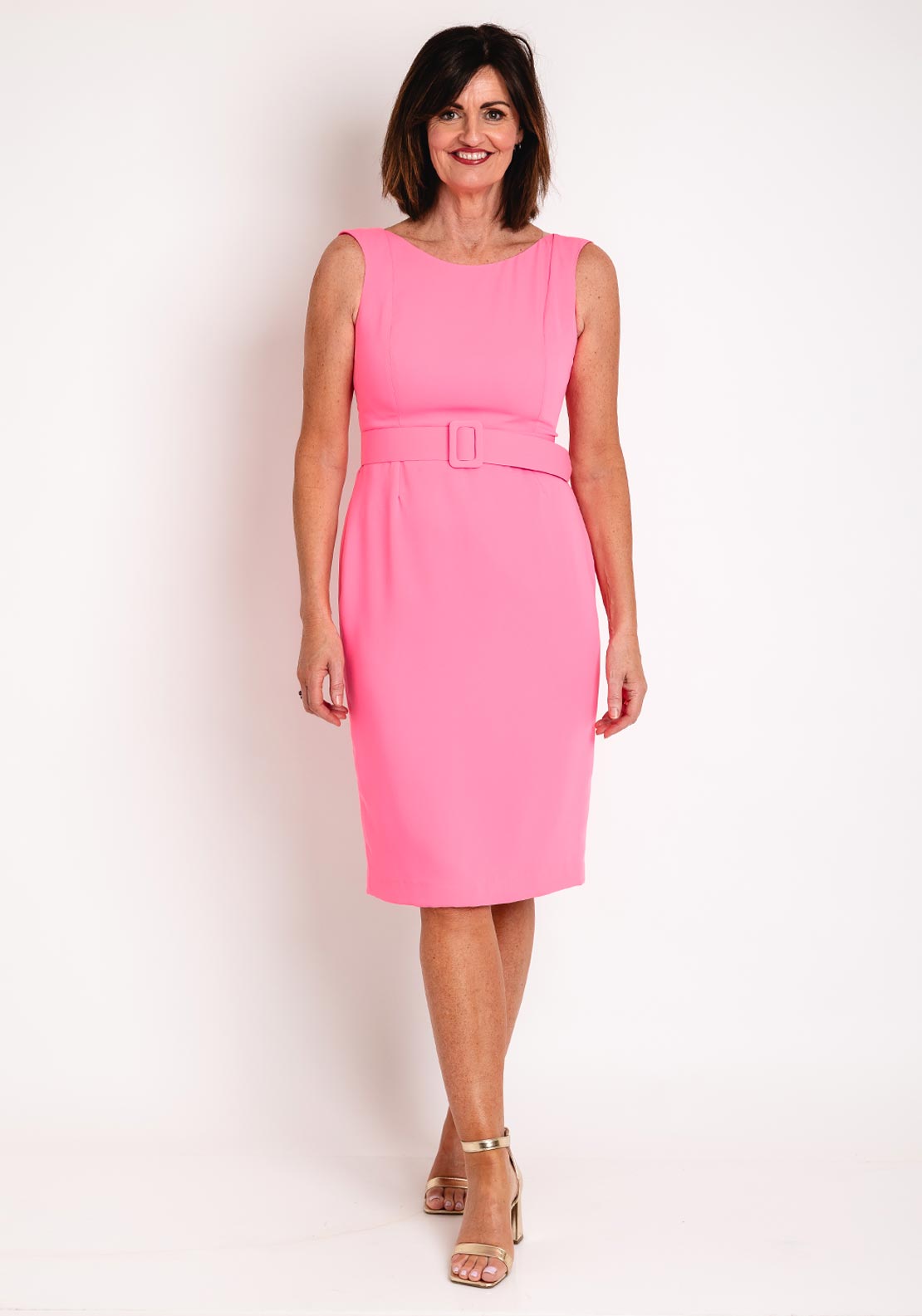 Laura Bernal Round Neck Pencil Midi Dress, Hot Pink - McElhinneys