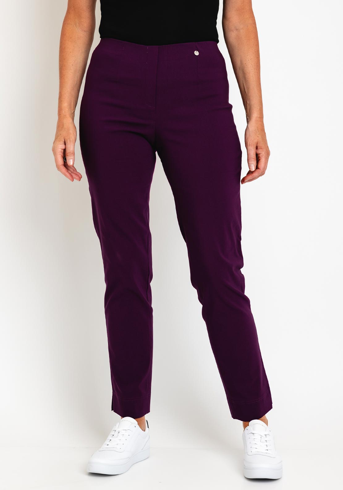 Robell Marie Full Length Slim Leg Trousers, Plum - McElhinneys