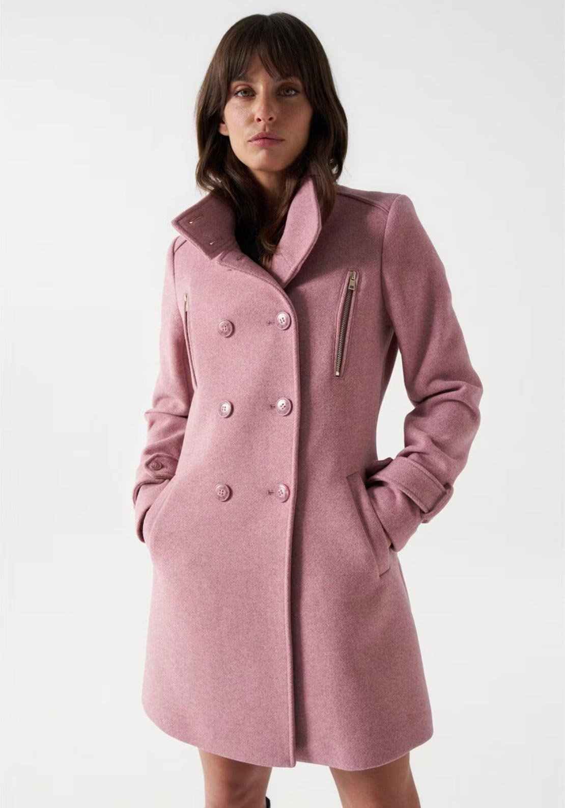 Salsa Grace Long Woolen Coat, Pink - McElhinneys