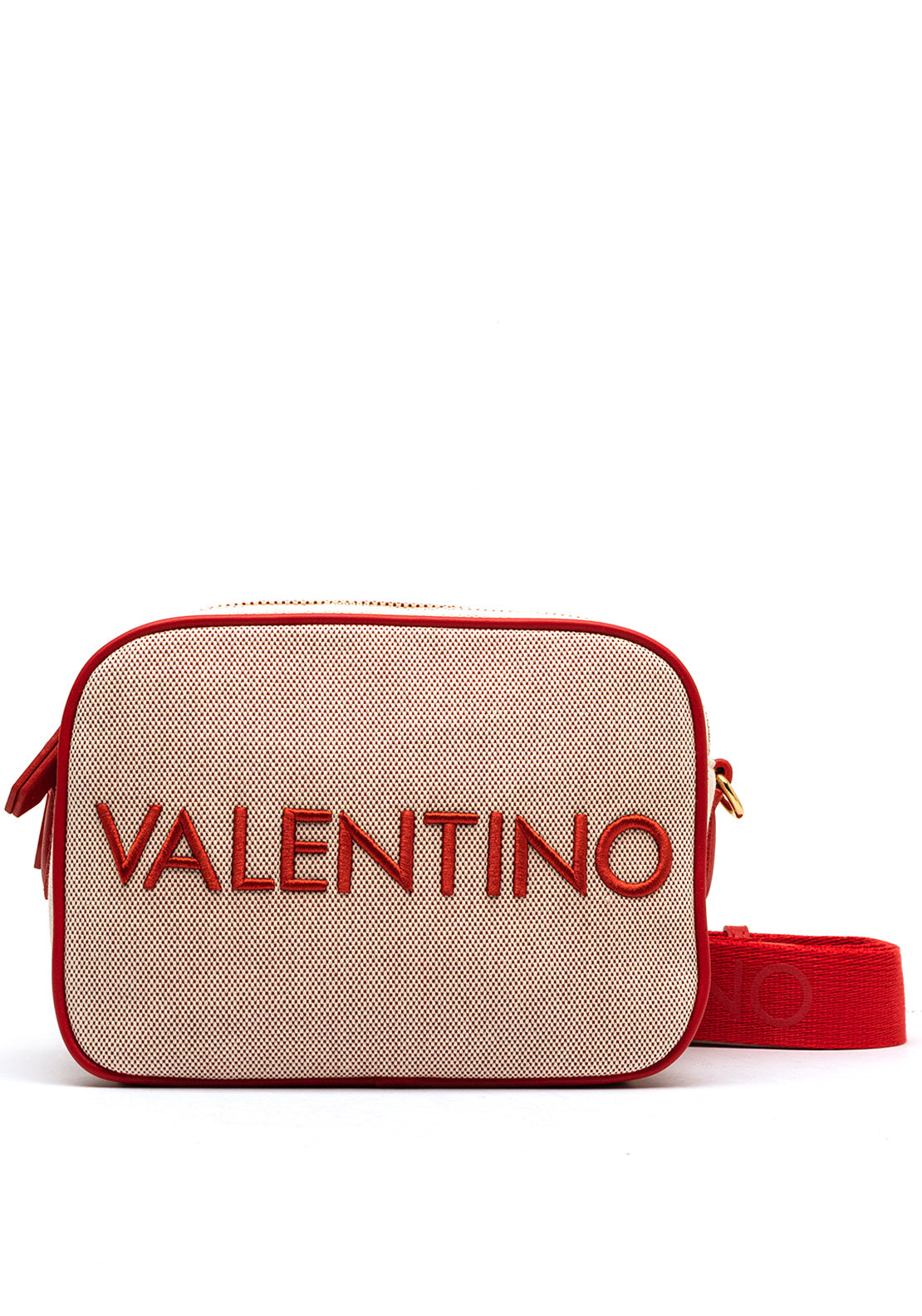 Valentino Chelsea Fabric Small Crossbody Bag Red Beige