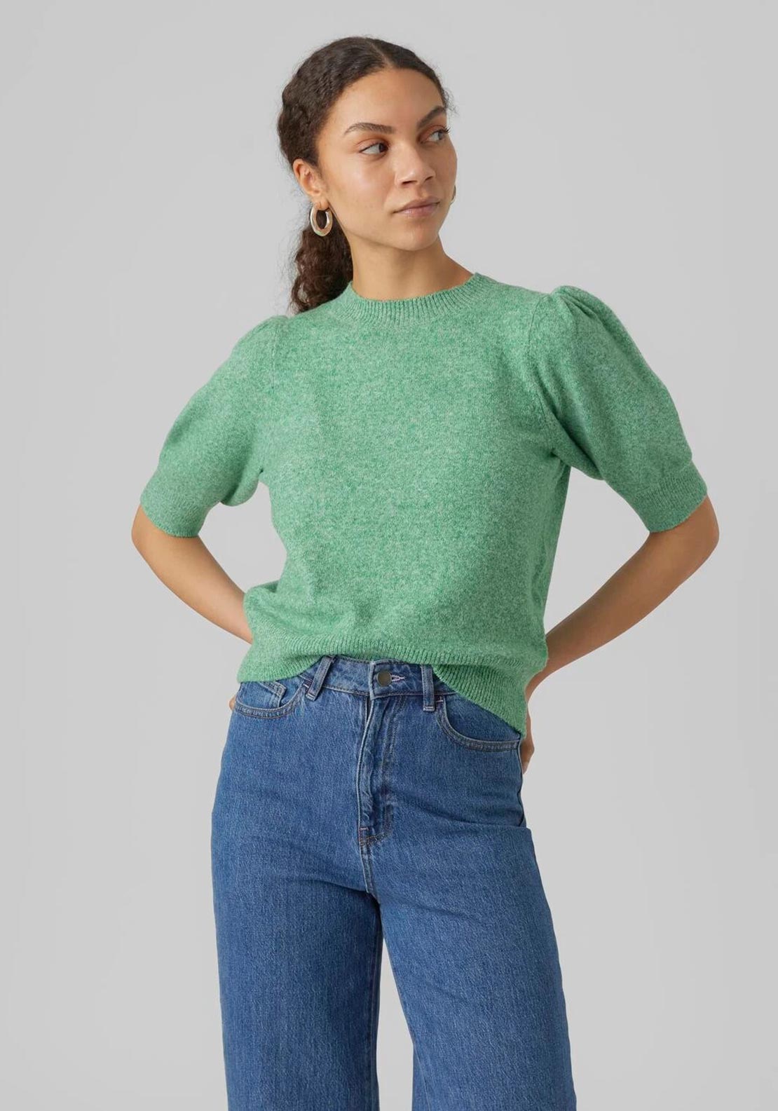 Vero Moda Doffy Short Sleeve Knit Sweater, Bright Green - McElhinneys