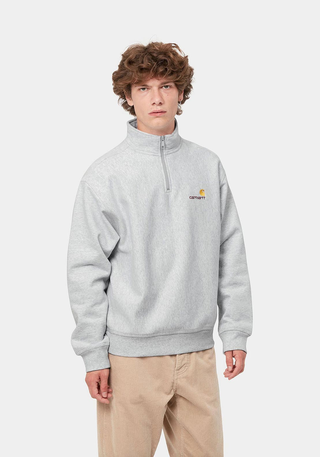 Carhartt American Script Half Zip Sweatshirt, Ash Heather - McElhinneys