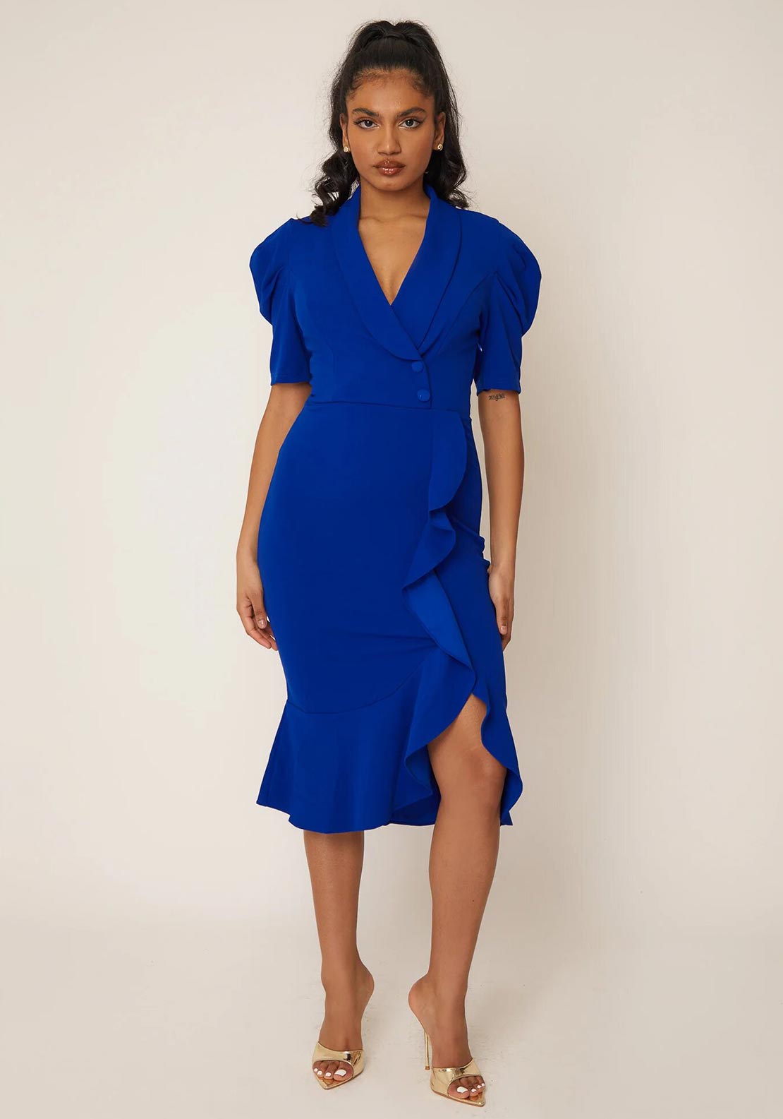 Buy Girl In Mind Blue Calista Ruched Detail Midi Dress from Next