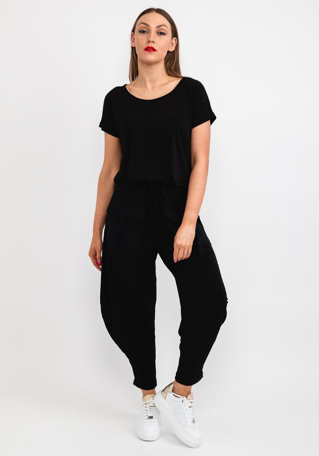 Naya V Neck Jersey Jumpsuit Black