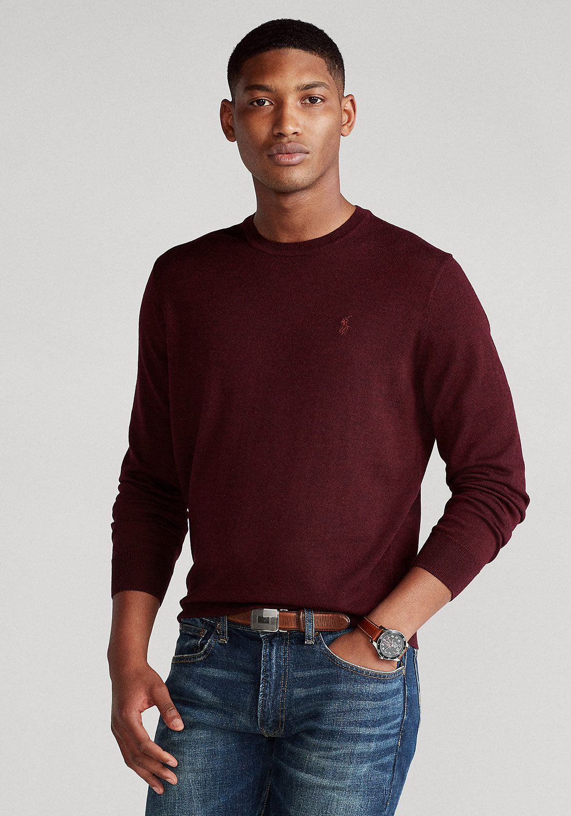 Ralph Lauren Slim Fit Crew Neck Sweater Dark Wine McElhinneys