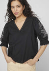 Vila Sella Embroidered Detail Sleeve Top, Black