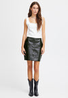 Ichi Leani Faux Leather Buttoned Mini Skirt, Black