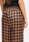 Ichi Leonie Houndstooth Satin Feel Wide Leg Trouser, Brown