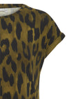 Fransa Round Neck Leopard Print Top, Dark Green