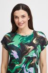 Fransa Seen Marble Print T-Shirt, Green