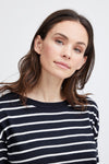 Fransa Lilli Button Side Striped Top, Navy