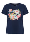 Fransa Floral Graphic Print T-Shirts, Navy Blazer