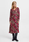 Fransa Floral Print A-Line Midi Dress, Very Berry