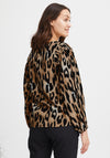 Fransa Leoni Boat Neckline Leopard Print Blouse, Brown