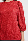 Fransa Madison Ribbed Velour Blouse, Chili Pepper