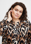 Fransa Curve V-Neck Leopard Print Top, Tigers Eye