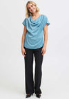 Fransa Shina Cowl Neck Satin Top, Blue