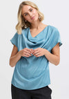 Fransa Shina Cowl Neck Satin Top, Blue