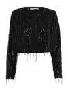 Fransa Winni Sequin Fringed Cropped Jacket, Black