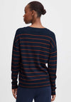 b.young Morla V Neck Striped Jumper, Navy and Brown