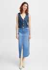 B.Young Komma Denim Waistcoat, Mid Blue Denim