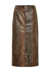 b.young Elloni Snakeskin Faux Leather Midi Skirt, Brown