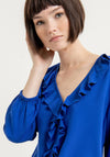 Surkana V-Neckline Ruffled Blouse, Cobalt Blue