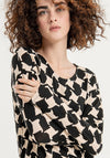 Surkana Round Neck Houndstooth Print Top, Black & Beige