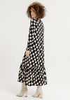 Surkana Houndstooth Print, Frill Hem Maxi Dress, Black