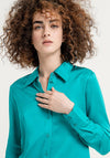 Surkana Button Up Satin Shirt, Turquoise