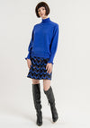 Surkana Frill Cuffed Sleeves High Neck Sweater, Royal Blue