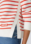 Oui Side Slit Striped Cotton Sweater, Red & White