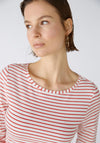 Oui Round Neck Striped Top, Red & White