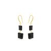 Absolute Black Square Bead Drop Earrings, Gold