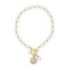 Absolute CZ Ball Pearl Beaded T-Bar Bracelet, Gold